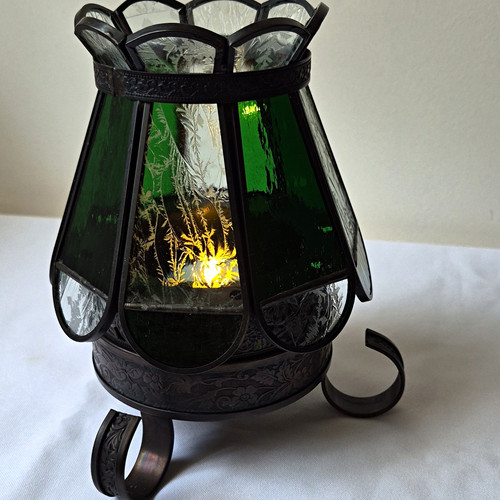 Vintage green glass metal - green,